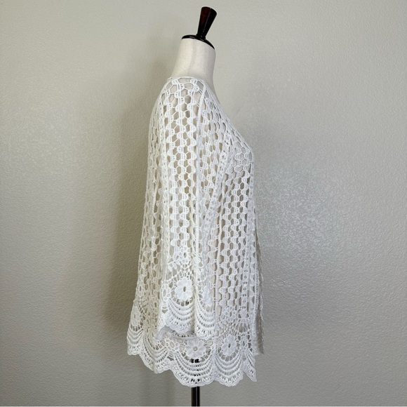 Do Everything In Love White Crochet Knit Open Front Cover up Cardigan, One Size - Picture 6 of 12